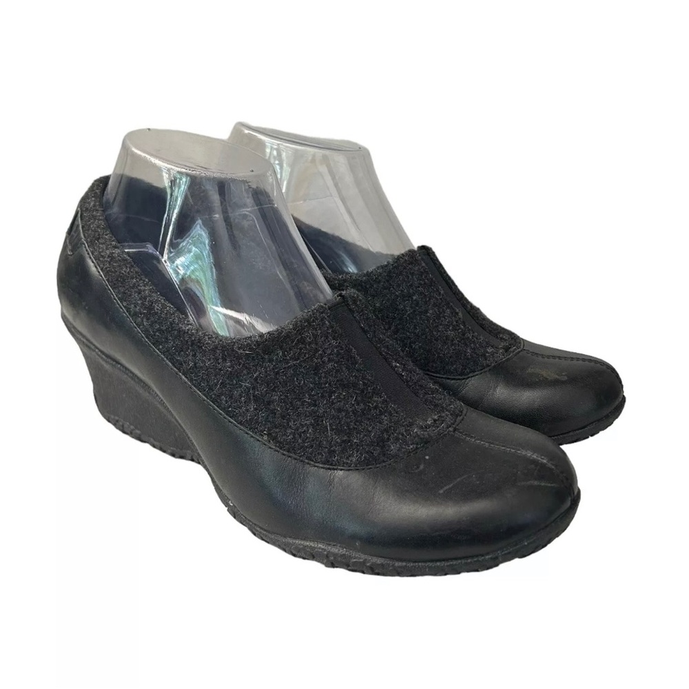 Merrell Tulip Black Leather Wool Slip On Comfort J46126 Wedge Shoes Size 8.5